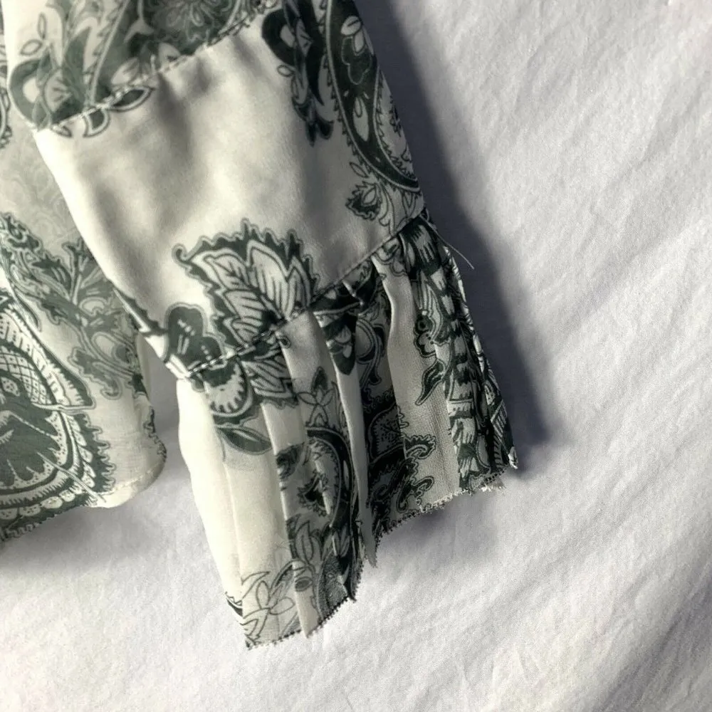 CAbi Womens Ruffle Blouse Size XS white Black Sheer Paisley Chiffon Career - Image 3