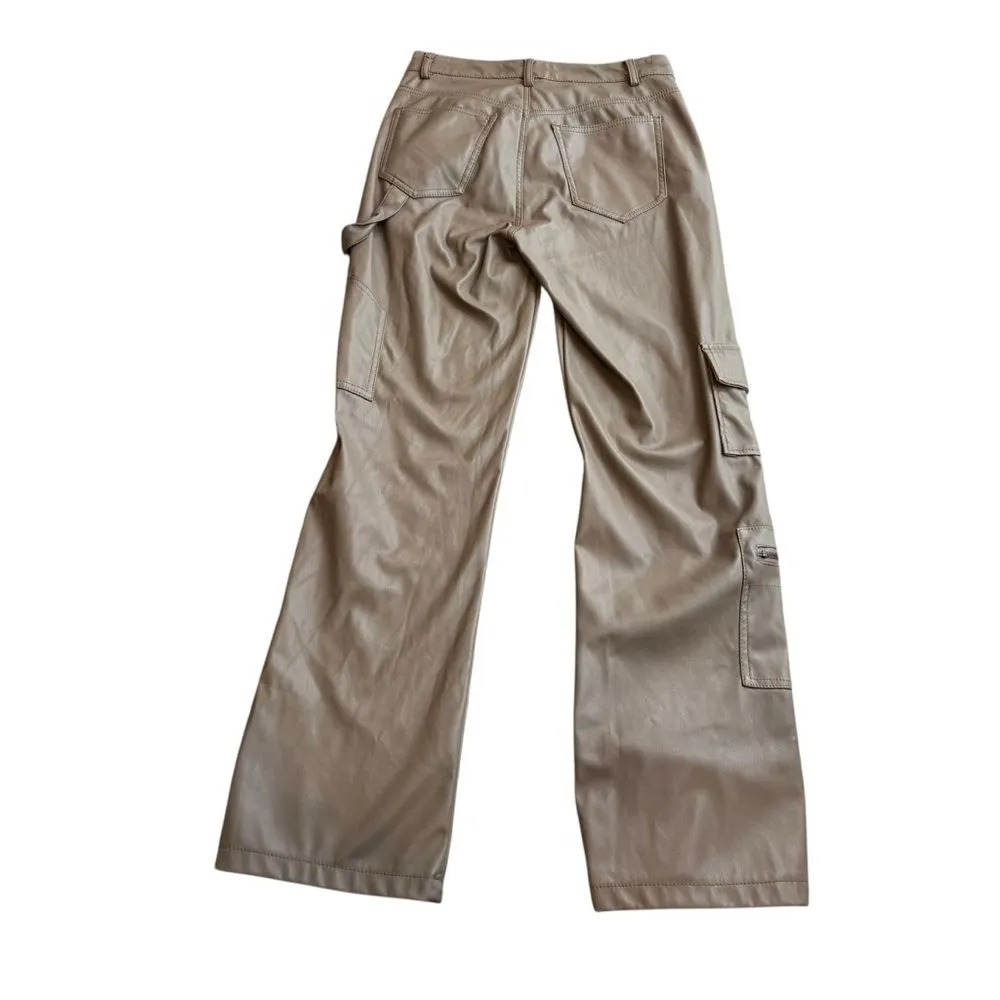 CI Sono‎ Women’s M Cargo Carpenter Pants Taupe Brown Faux Leather Beige Baddie - Image 7
