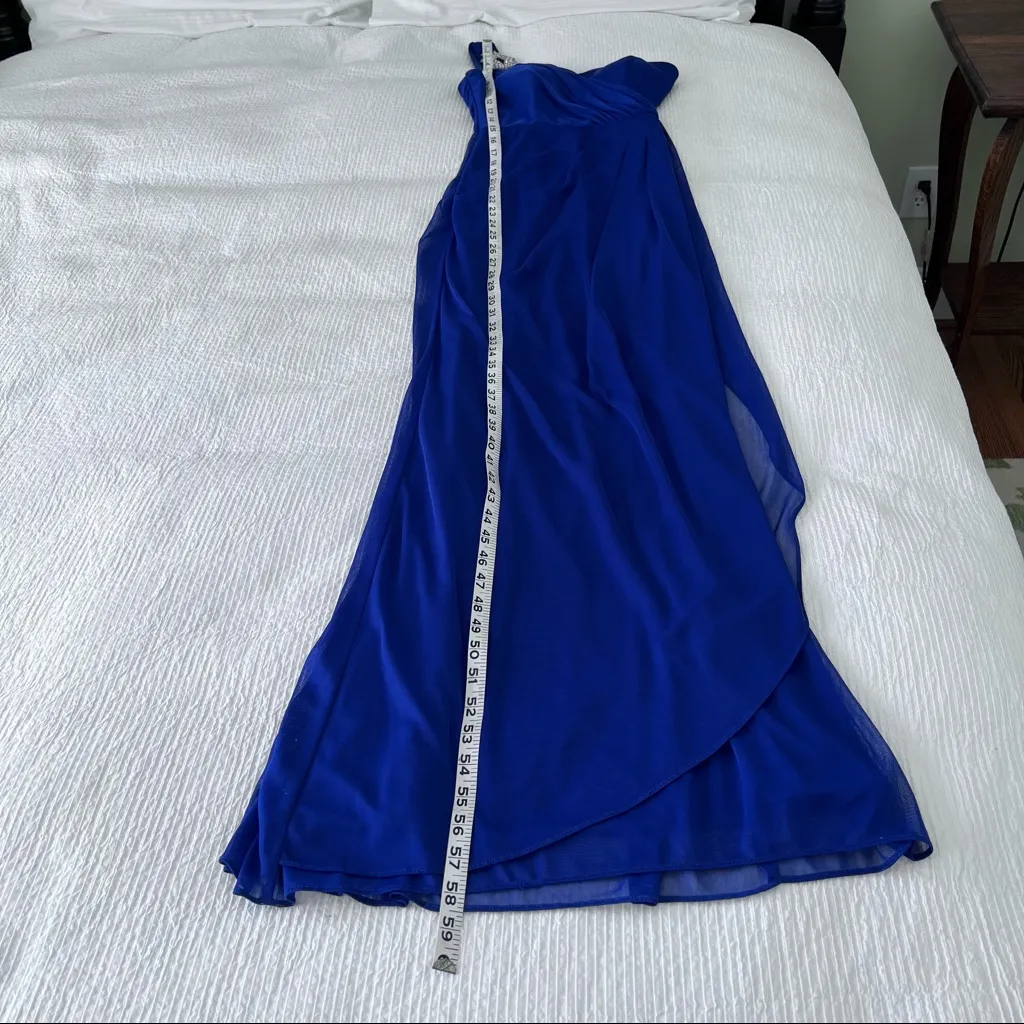 XSCAPE formal dress sapphire blue one shoulder wedding prom size 2 - Image 9