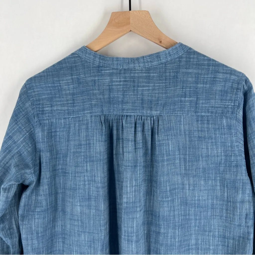 Seafolly Boyfriend Beach Shirt Blue Chambray Lightweight Roll Tab Sleeves V-Neck - Image 13