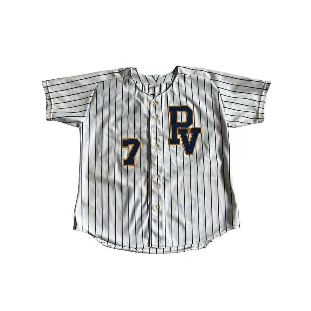 VINTAGE 80s 90 Shirt Womens Short Sleeve Baseball PV 7. Made in USA Blue Size L - Image 2