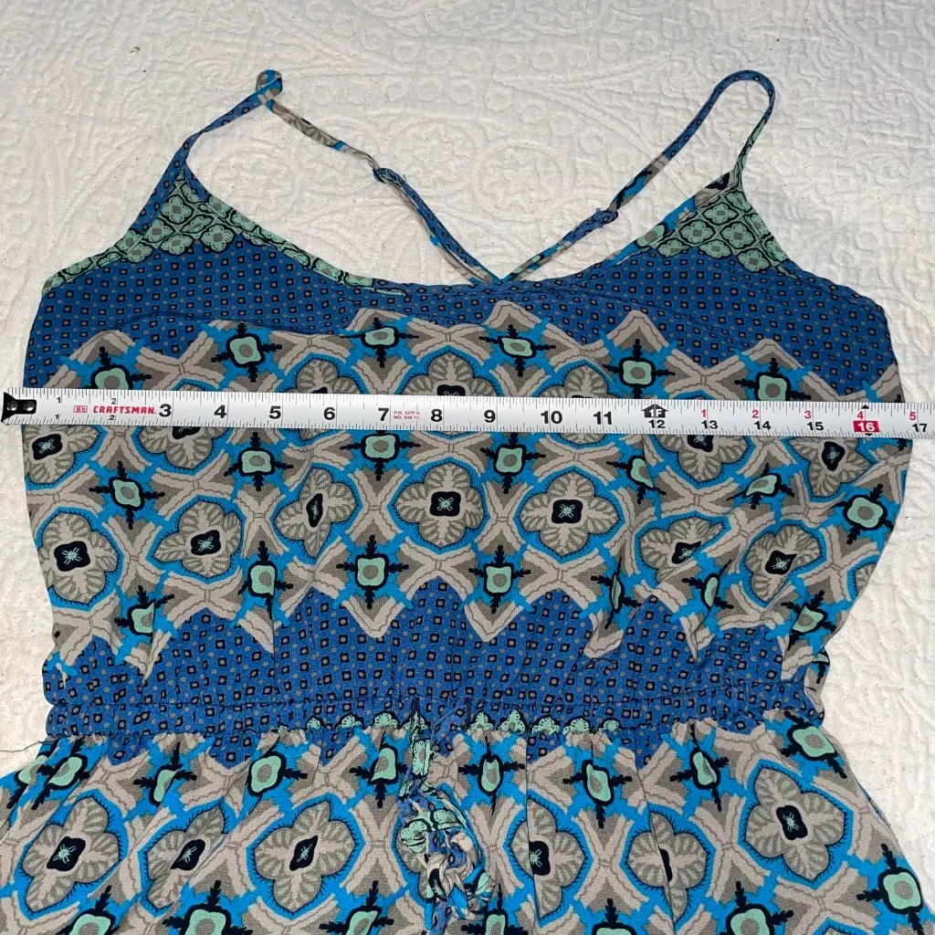 Banana Republic Blue‎ Green Tan Patterned Spaghetti Strap Maxi Dress Size 6 - Image 7