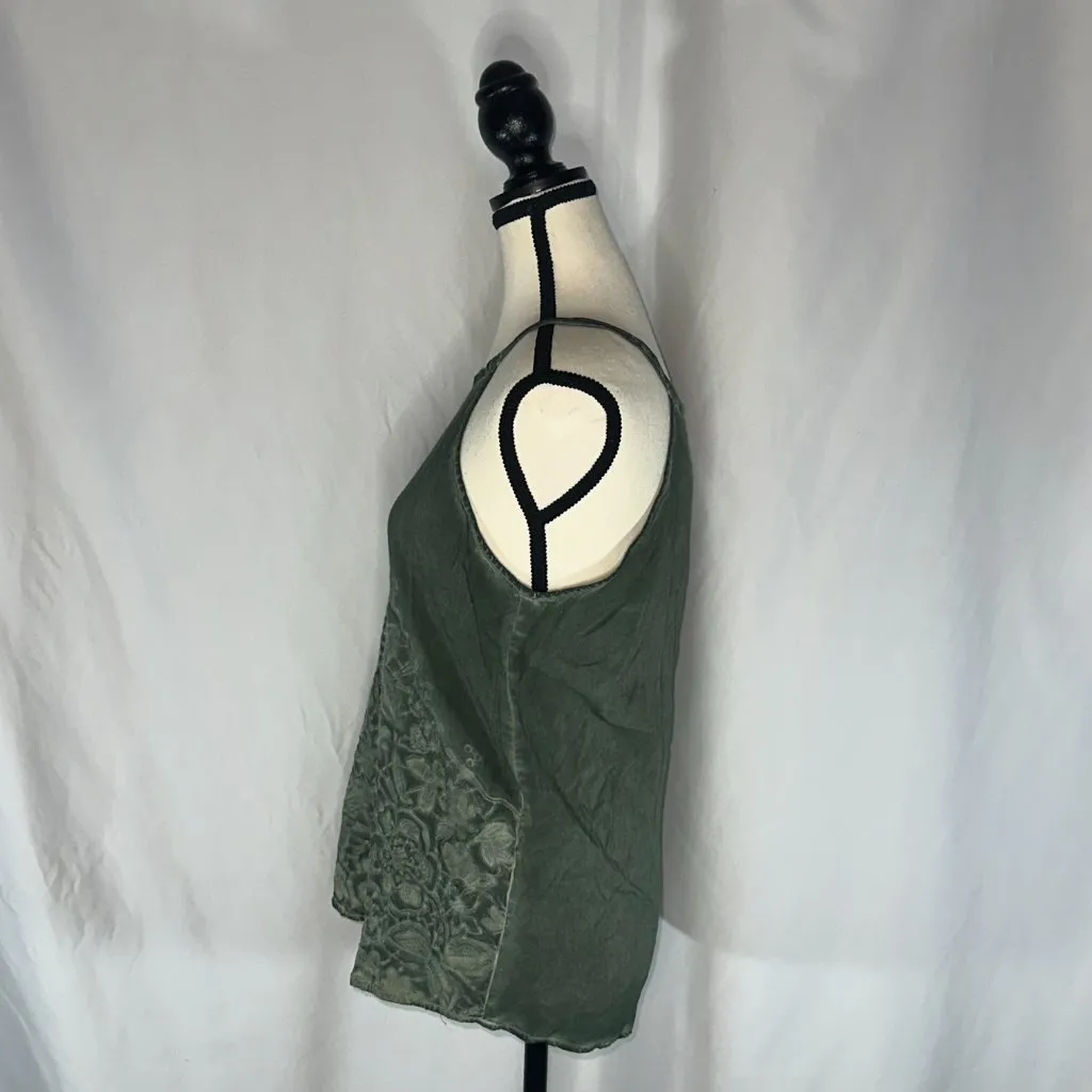 Blue Rain - Teal Green Floral Tank Blouse Size Small Embroidered - Image 4