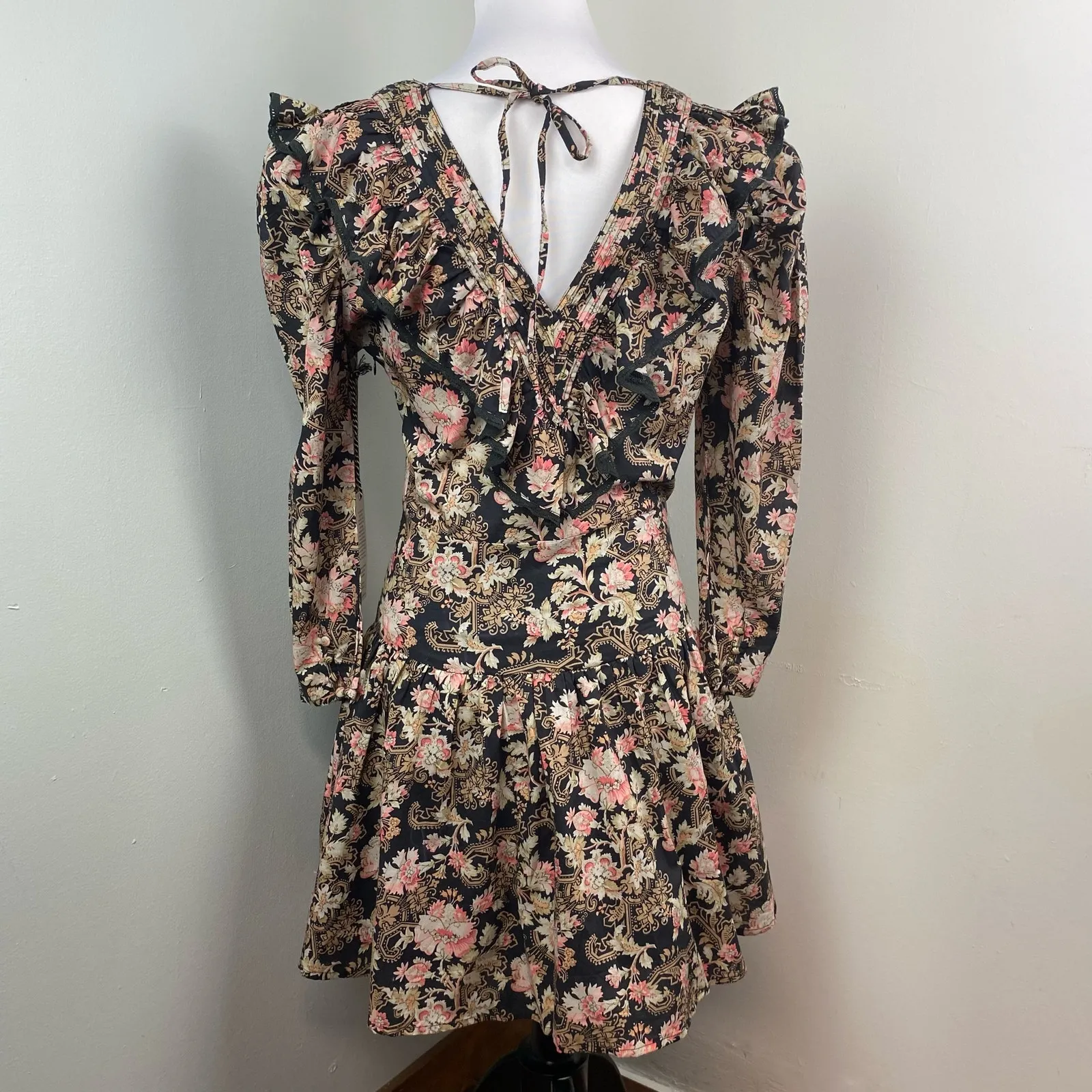 St. Roche Belladonna Floral Hatfield Mini Dress Size 2 $370 Organic Cotton Black - Image 9