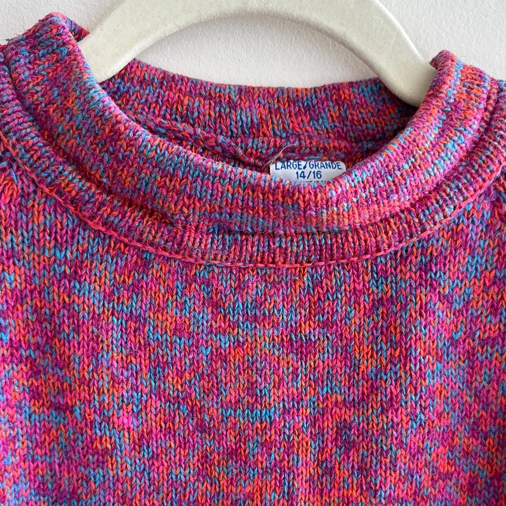 Vintage Multicolored Crewneck Camping Sweater, Size Large (14/16) Pink - Image 10