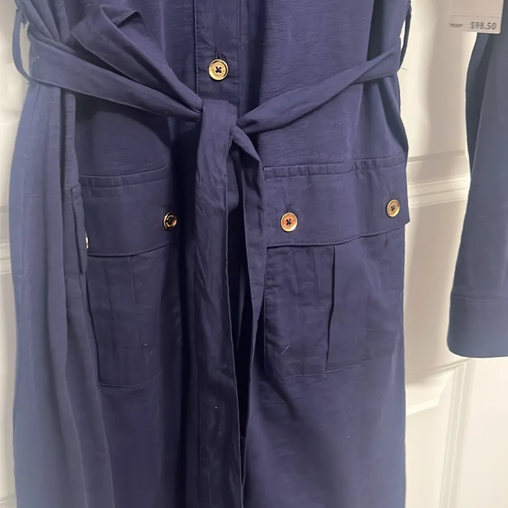 Tommy Hilfiger Button Cotton Shirt Dress Knee Length Navy Belted NWT size Medium - Image 7