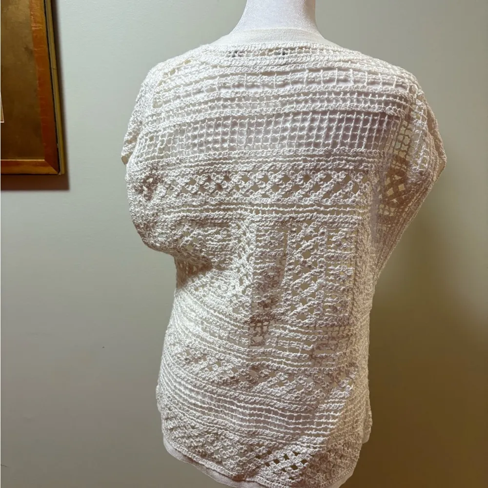Anthropologie Knitted and Knotted open sweater vest crochet top cream S - Image 2
