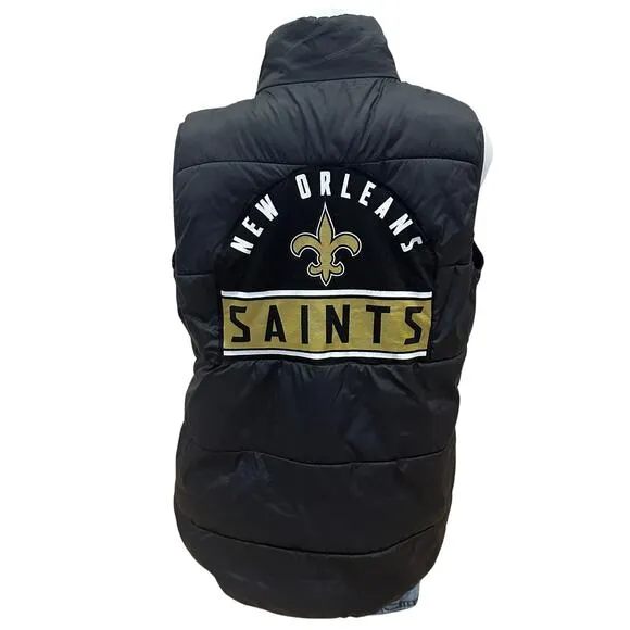 New Orleans Saints Puffer Vest Black LARGE Football Packable Unique Quilted - Image 2