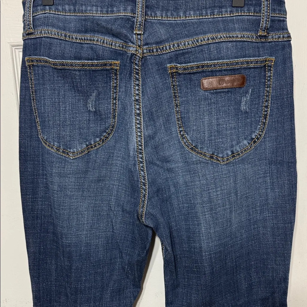 Wrangler Dark Blue Flare Jeans with Floral Embroidery  Size 13 34” L - Image 4