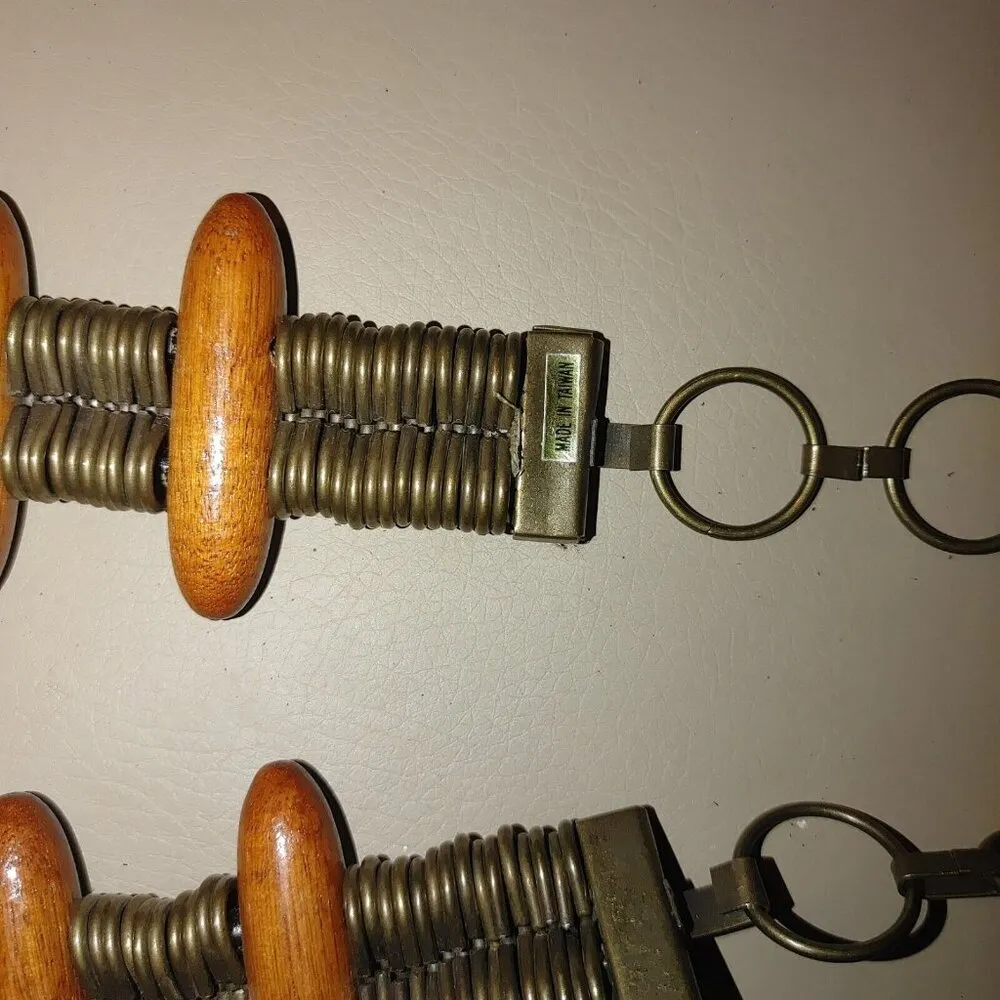 Metal Belt Vintage Boho Rustic Wood Brass Round Decorative Centerpiece Adjust Brown - Image 6