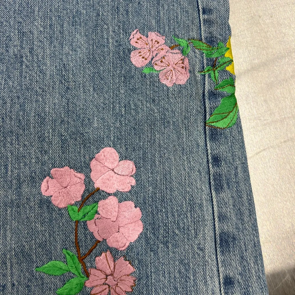 Cruel Girl Blue Low Rise Vintage Slim Fit Bootcut Jeans with Floral Embroidery - Image 6