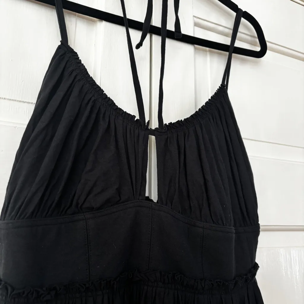 Ulla‎ Johnson Freya Cutout Cotton Jersey Dress Midi Black Tie-Neck Size 4 Small - Image 5