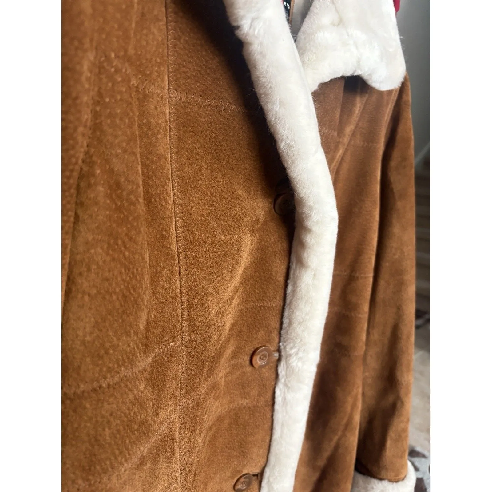 Gallery Womens Large Brown Suede Sherpa Lined Jacket Shearling Style Coat - Image 3