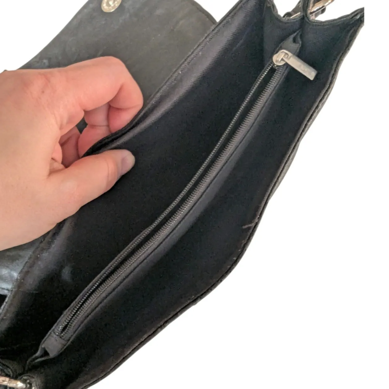 Vintage Y2K Black Leather Woven Hobo Mini Shoulder Bag Boho - Image 4