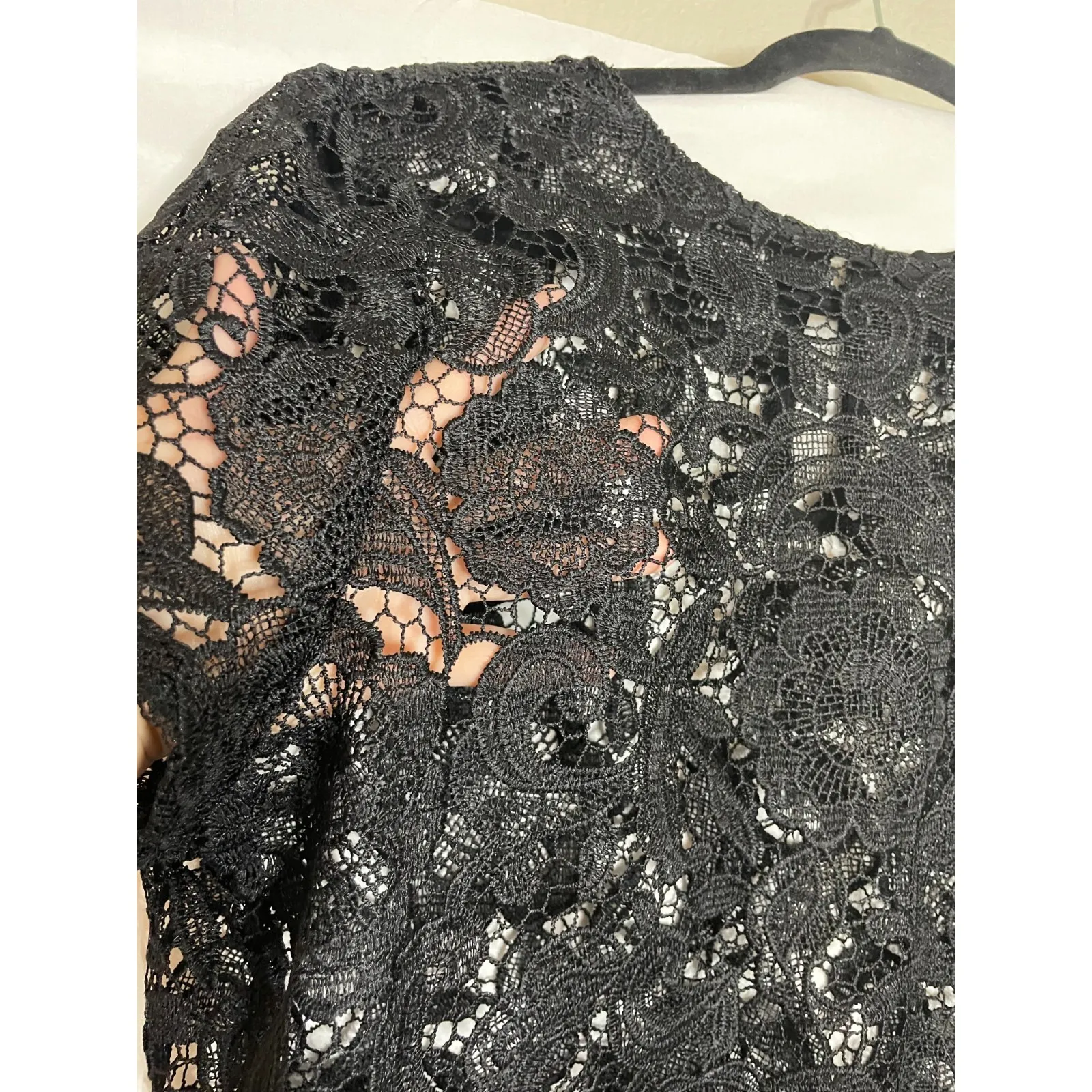 Forever 21 0X‎ US 14/16 Black Sheer Lace Fringe Top Blouse Whimsigoth Festival - Image 3