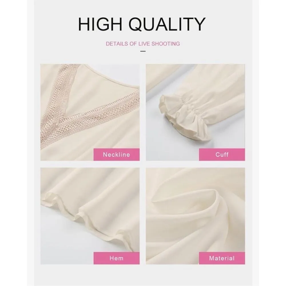 NEW V Neck Lantern Long Sleeve Lace Midi Tassel Belt Dress L Size L - Image 4