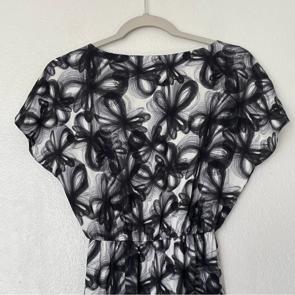 Alice + Olivia Aria Blouson Silk Abstract Floral Black/White Dress Size XS - Image 6