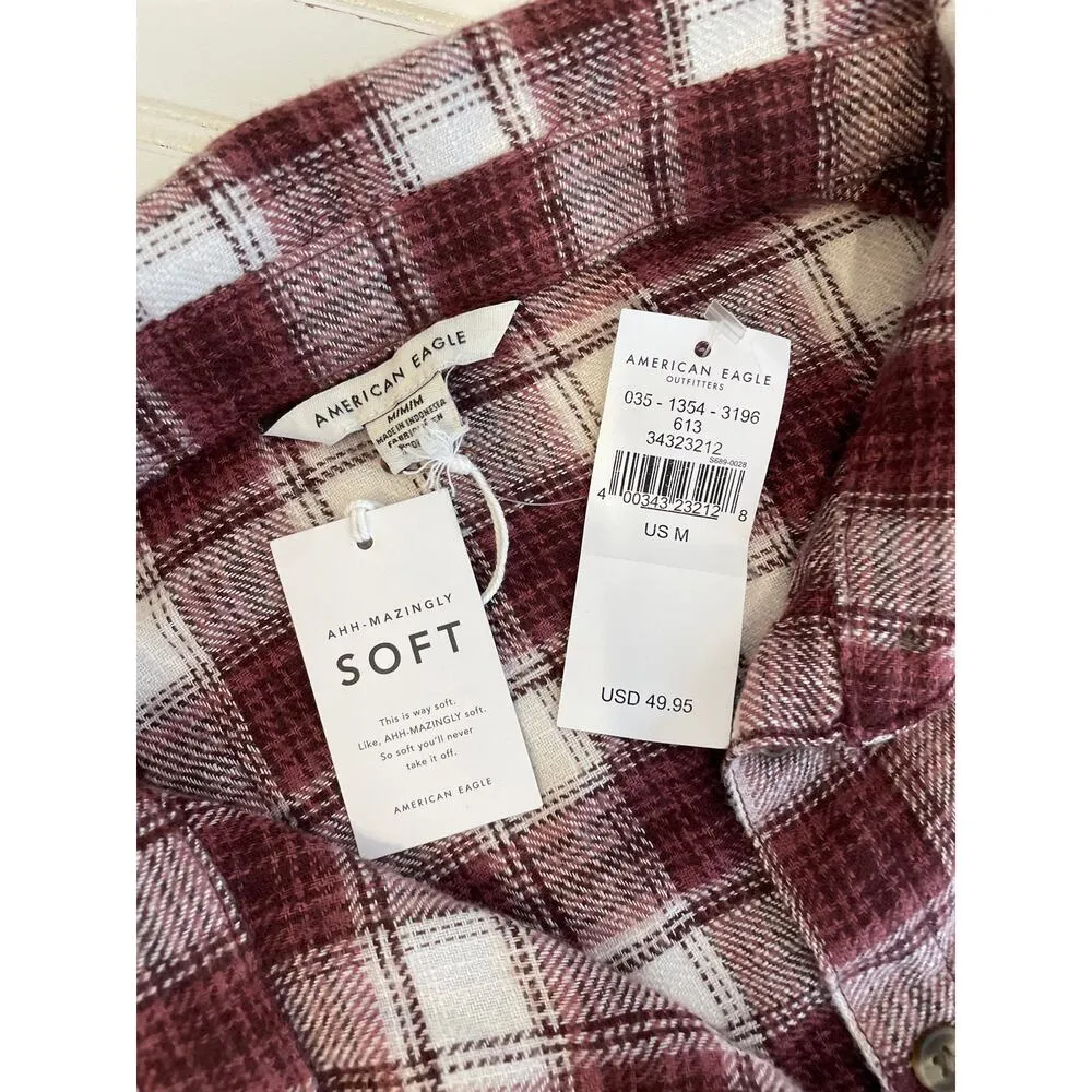 NWT American Eagle Outfitters Checked Spread-Collar Shirt with Patch Pocket Sz M - Image 7