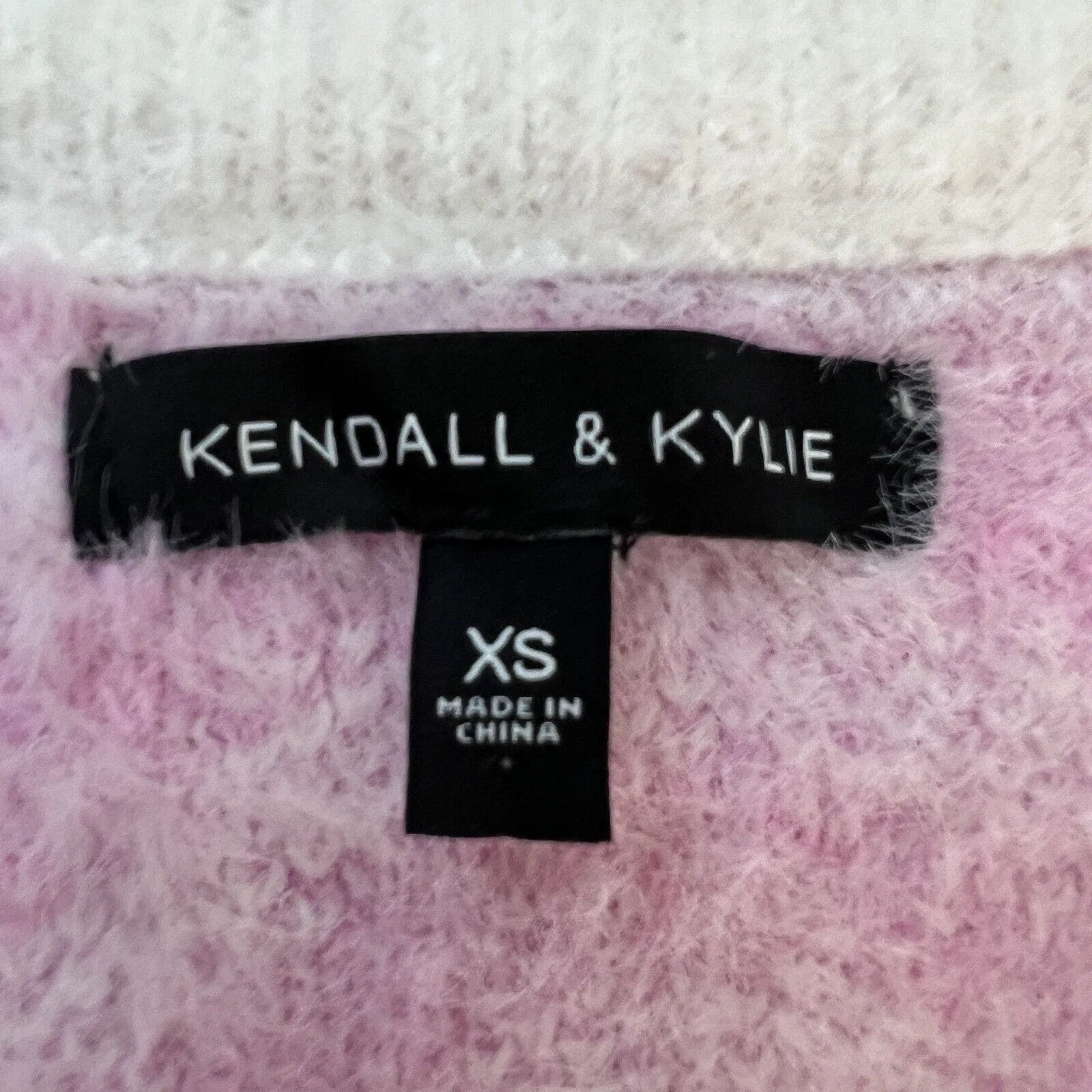 Kendall‎ & Kylie Sweater Womens Small White Pink Stripe Vest Fuzzy Edgy Preppy - Image 7