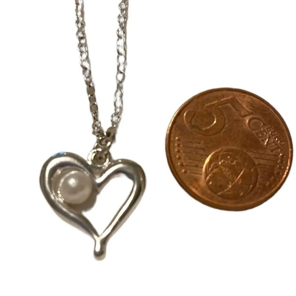 Heart Pearl Silver Necklace Pendant Y2K Valentine’s Gift Heart J… - Image 9