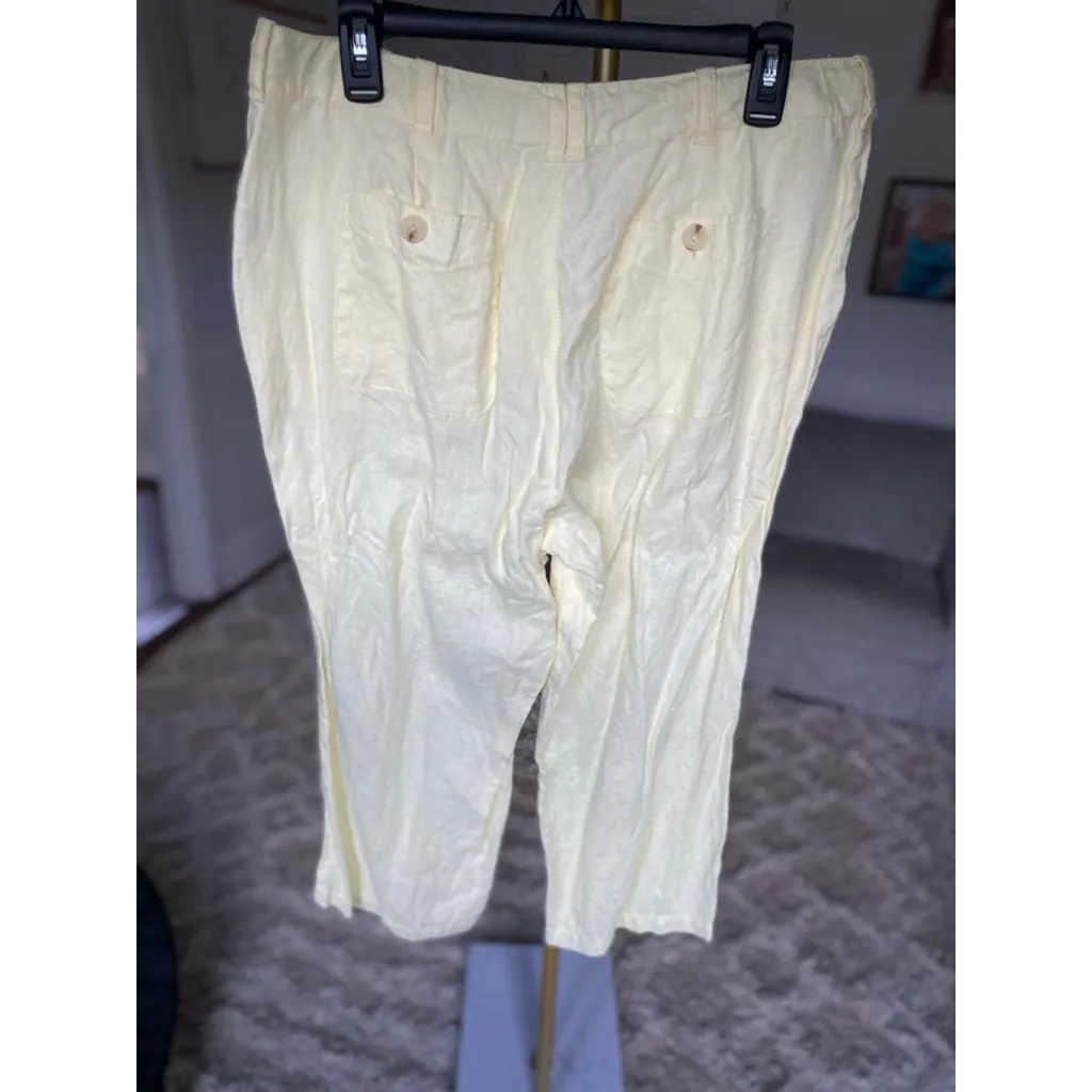 St. John’s Bay Linen Pants Trousers Butter Pale Yellow Drawstring Pockets Beach - Image 3