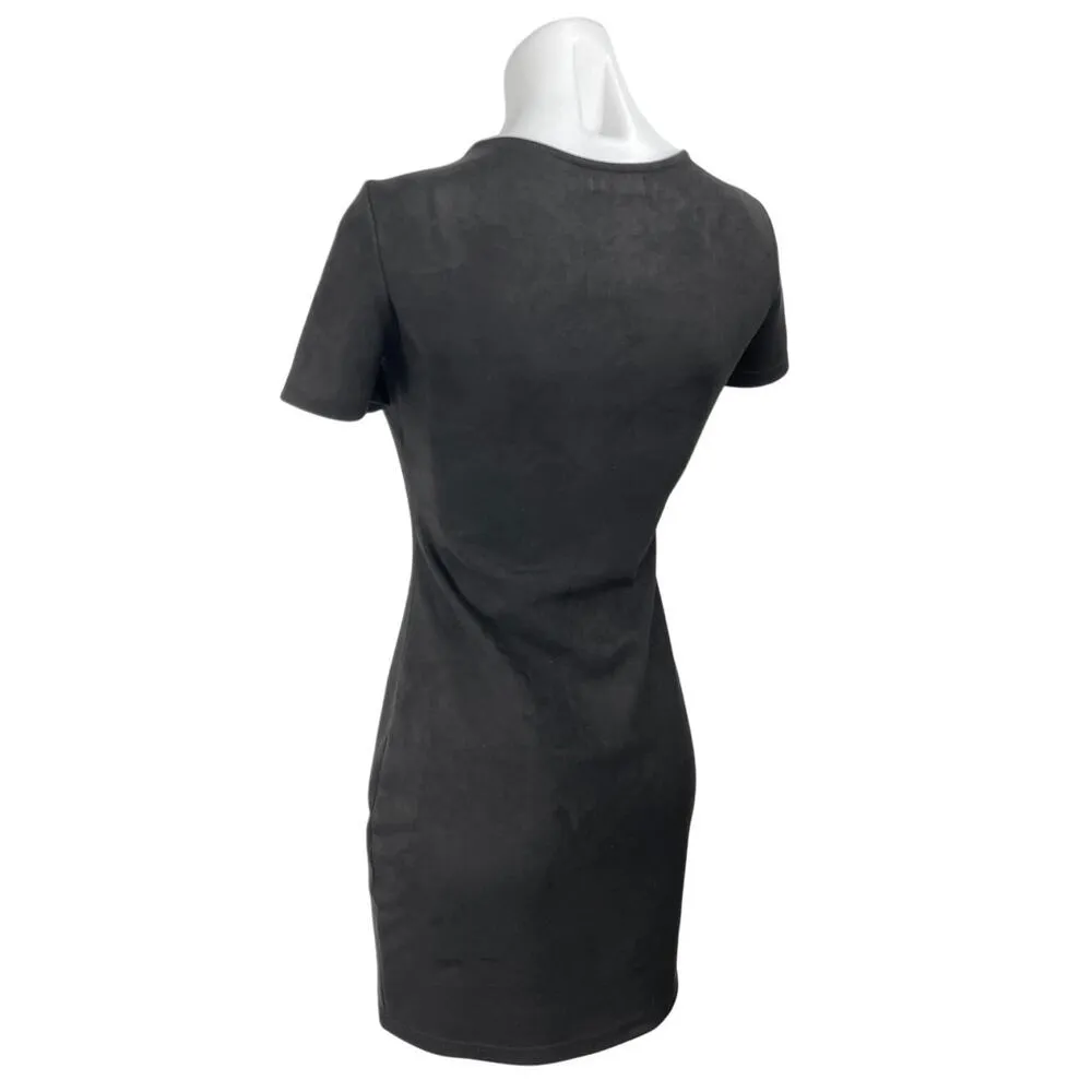 Orcelly Faux Suede Leather Black Lace Up Crisscross Short Sleeve Mini Dress Sz S - Image 2