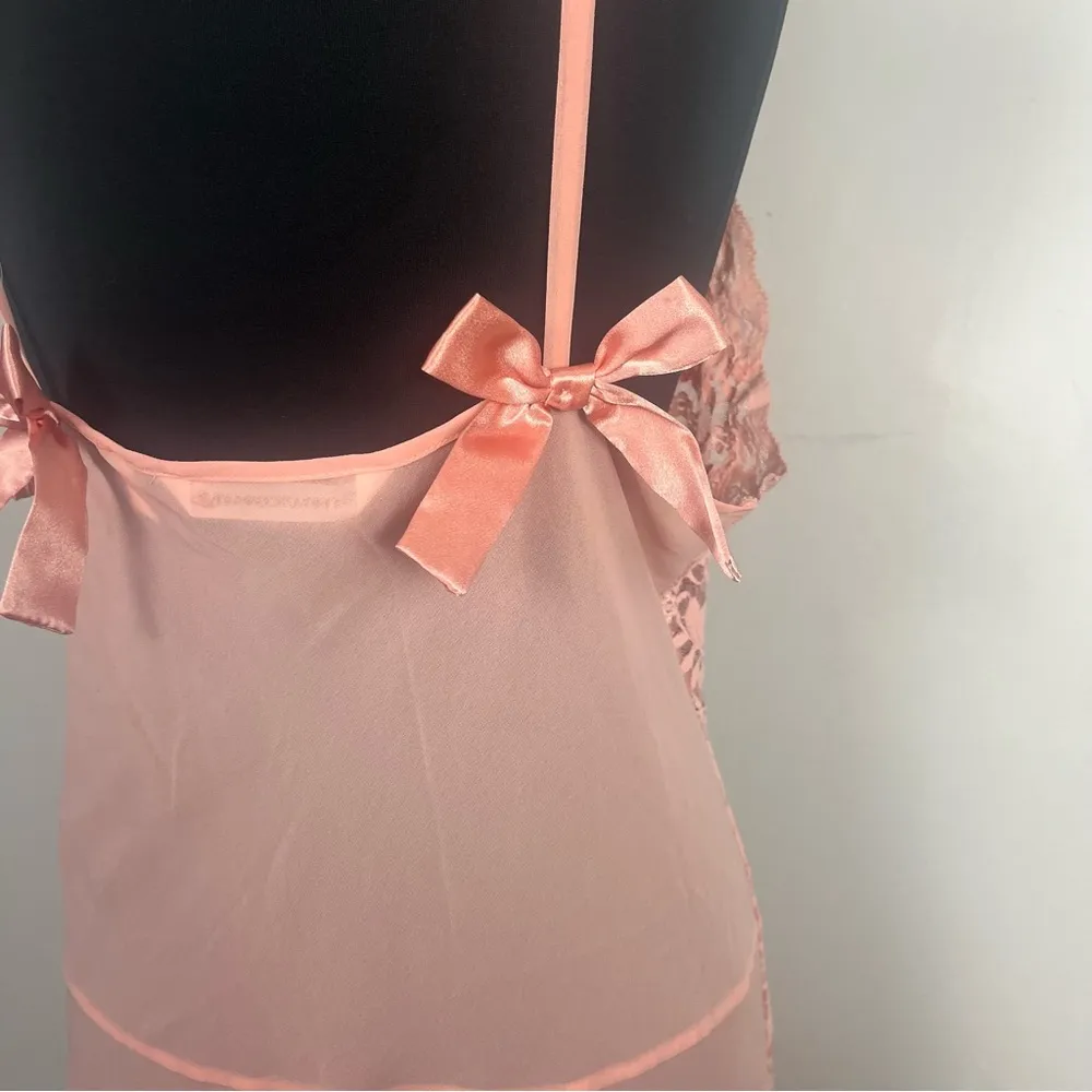 Vintage 90s Victoria secret pale pink lace nightie bow detail size L - Image 4