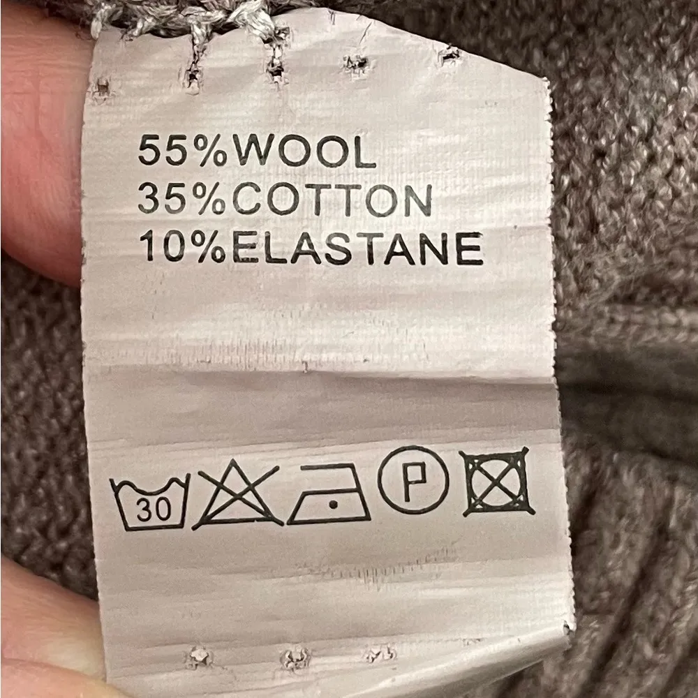 Wool blend brown cable knit turtleneck sweater dress with pockets, size M preppy Size M - Image 3