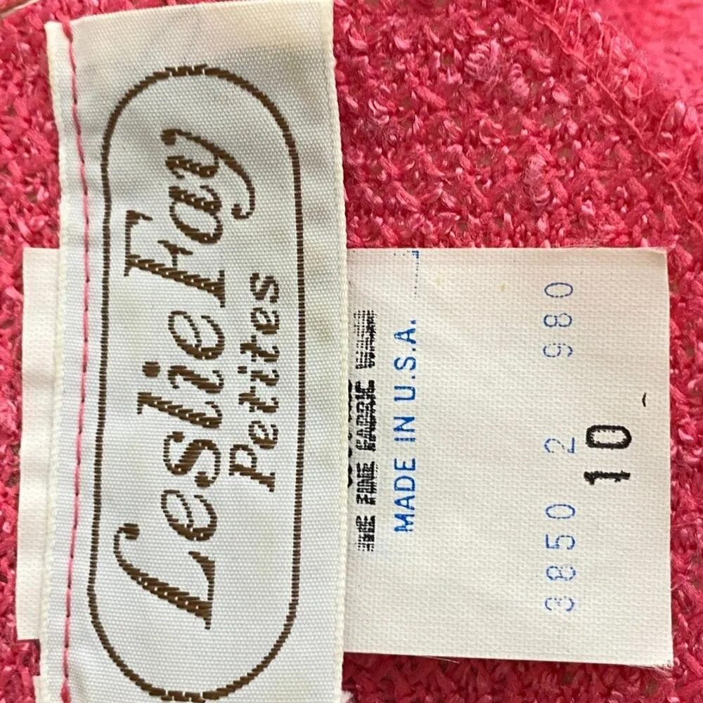 Vintage 70s Leslie Fay Petites Carnation Pink Top Skirt & Belt Women's Sz 10 - Image 8