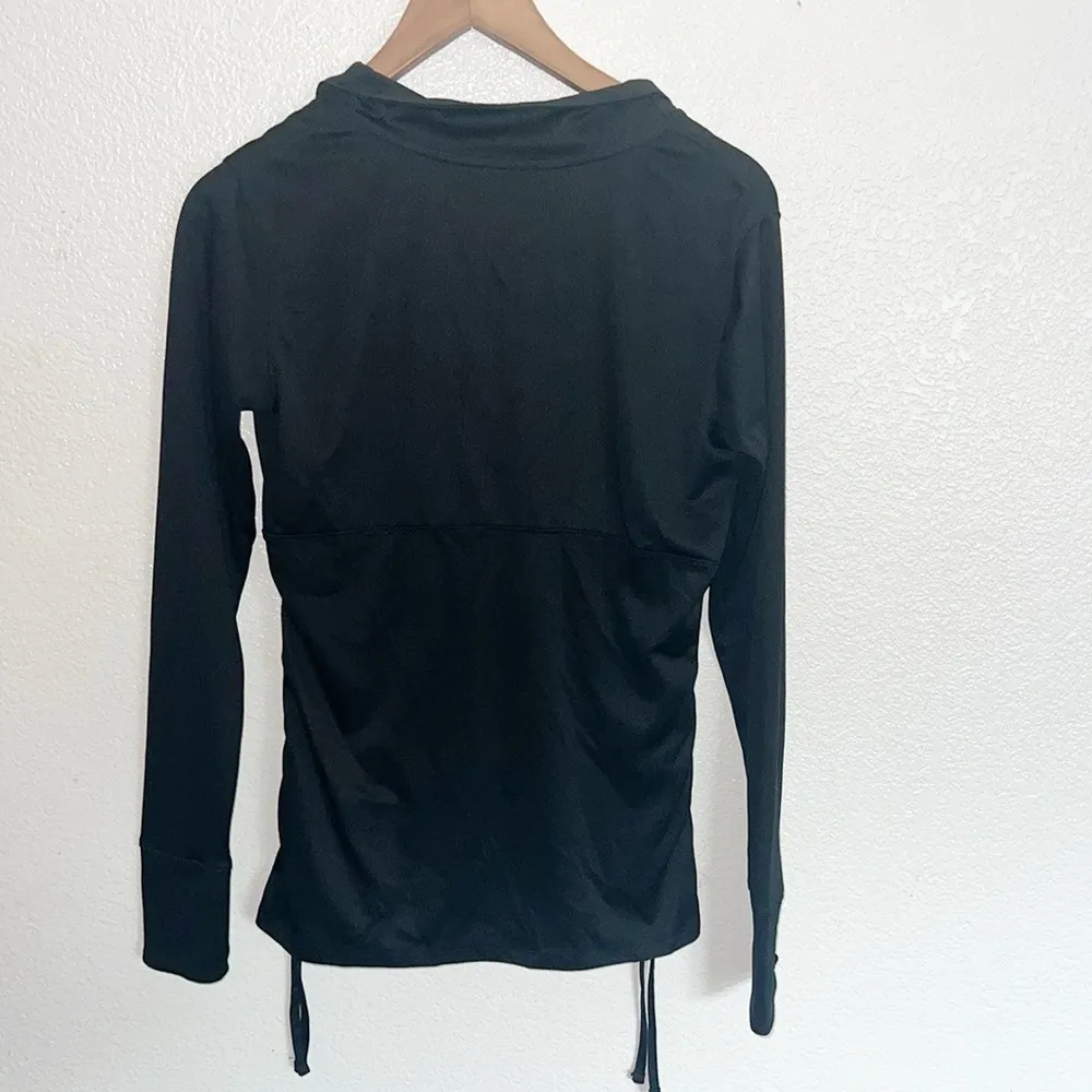 Avia Black Long Sleeve Ruched Tie Side Thumbhole Quarter Zip Active Top - Image 7