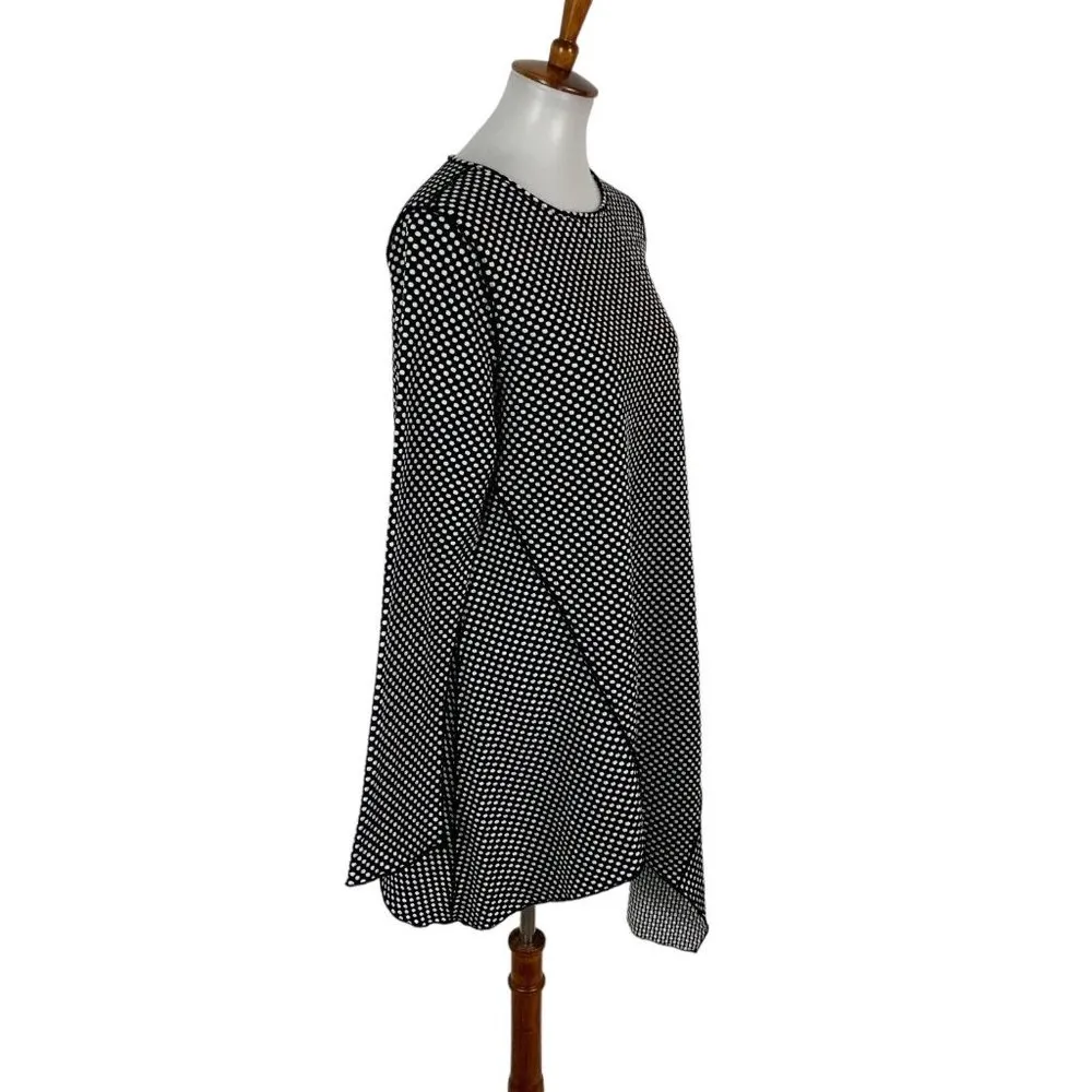Asymmetrical Polka Dot Tunic Top Large Black White Long Sleeve Flowy Modern Chic - Image 2