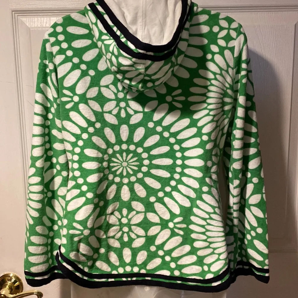 Tory Burch Terry Hoodie Wanda Tunic Green Lace Pattern Navy S 100% cotton - Image 4