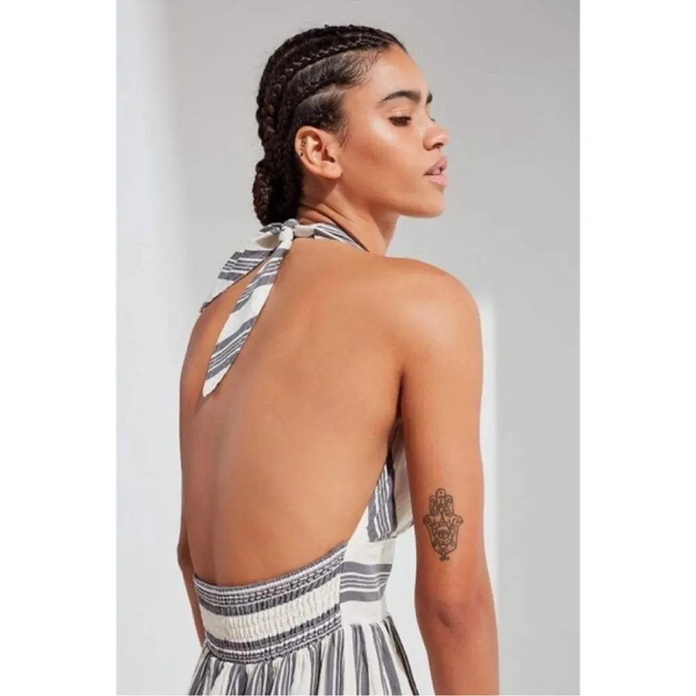 Urban Outfitters Small Betsey Striped Linen Halter Midi Dress Minimalist Cottage - Image 4
