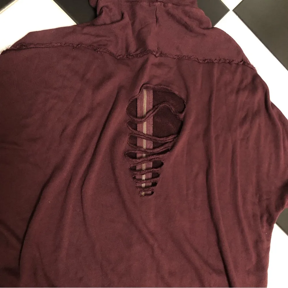 NWT Lightweight Slashed Zip Up Hoodie Sweatshirt Short Sleeve Ruched szL - Image 7