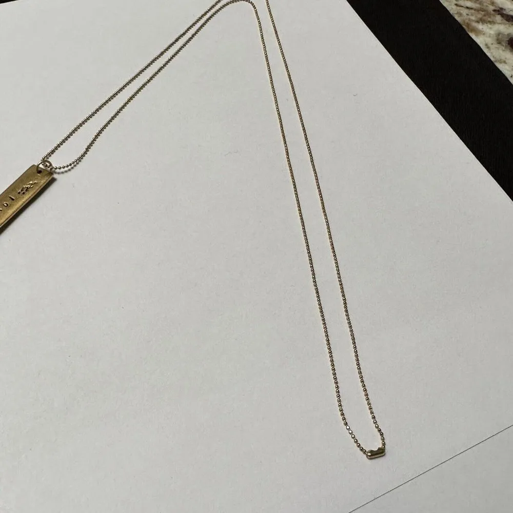 Gold Tone Chain Necklace With stamped Love Charm And Blue Crystal Heart 36 Inch - Image 2