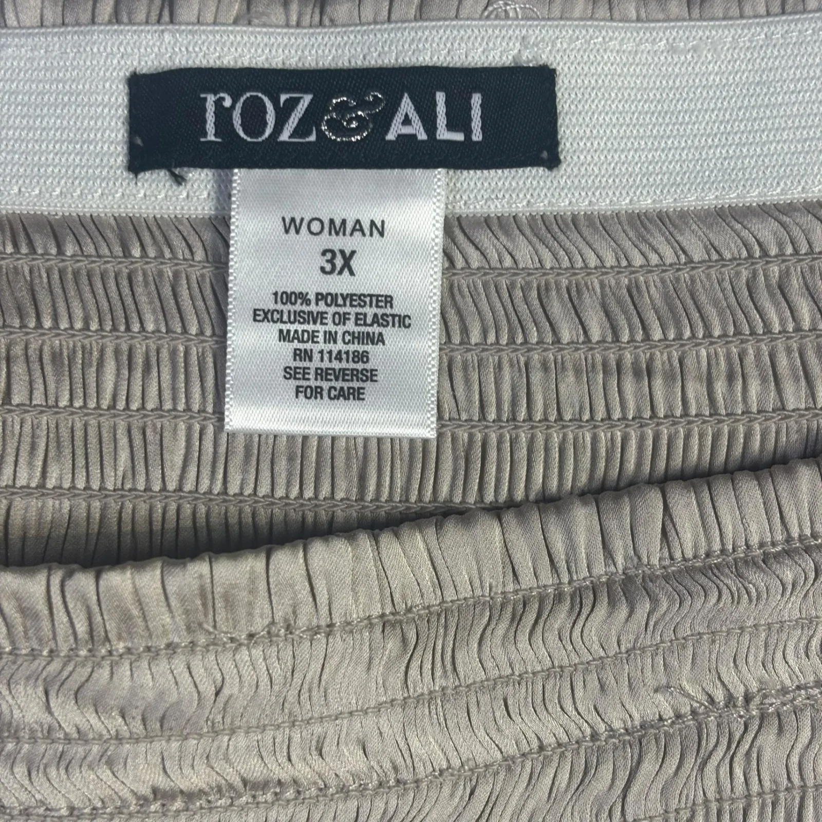 Roz & Ali Tiered Maxi Skirt Women's 3X Gray Smocked Waist Polyester Flowy - Image 4