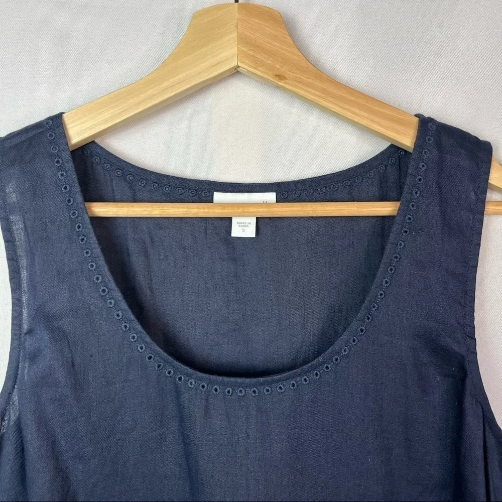 J. Jill Linen Blue Scoop Neck Eyelet Trim Sleeveless Tank Top S - Image 3