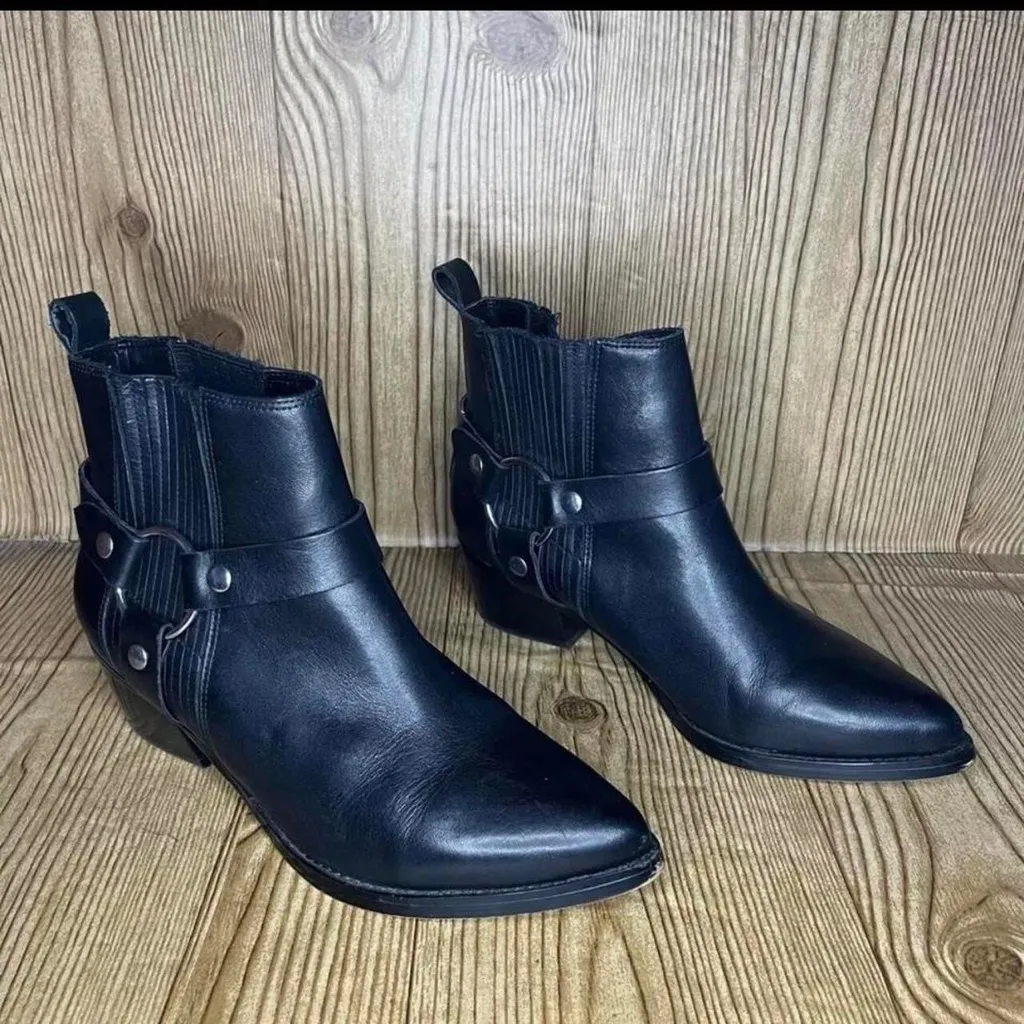 Steve Madden Moto black heeled ankle booties biker harness short pointed toe - Image 3