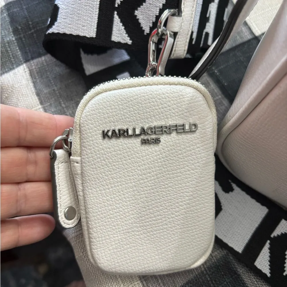 Karl Lagerfeld Paris Maybelle Camera Crossbody Bag White Black and Chrome New - Image 4