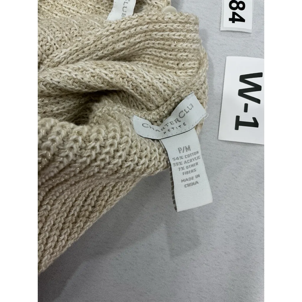 Womans Charter Club Petite Sweater & Scarf PM Gold Sparkly Long Sleeve Pullover - Image 4