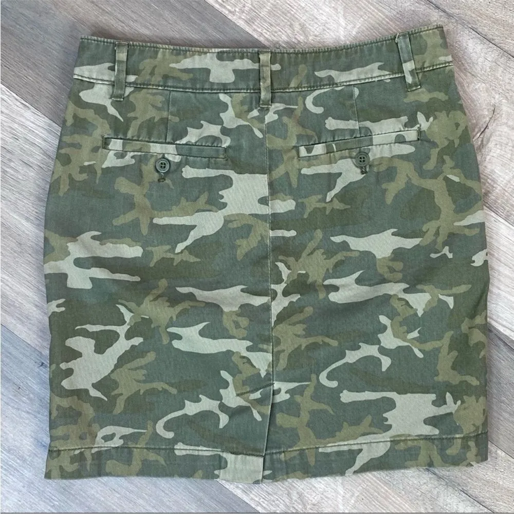 G.H.Bass Camouflage‎ Twill Pencil Skirt Green Size 0 Mini Cotton Chino - Image 2