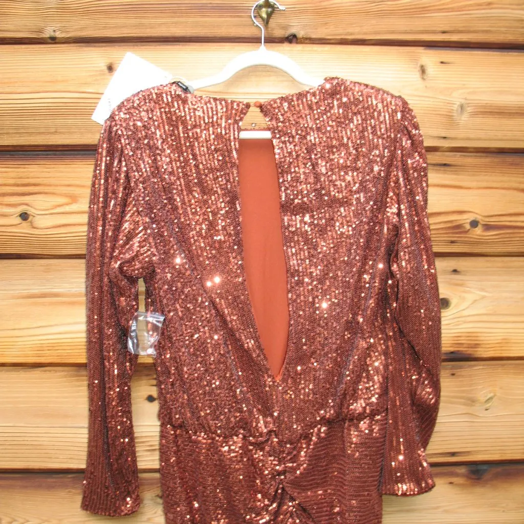 Retrofete Size L Sequin Long Sleeve Mini Dress Brown Size L - Image 9
