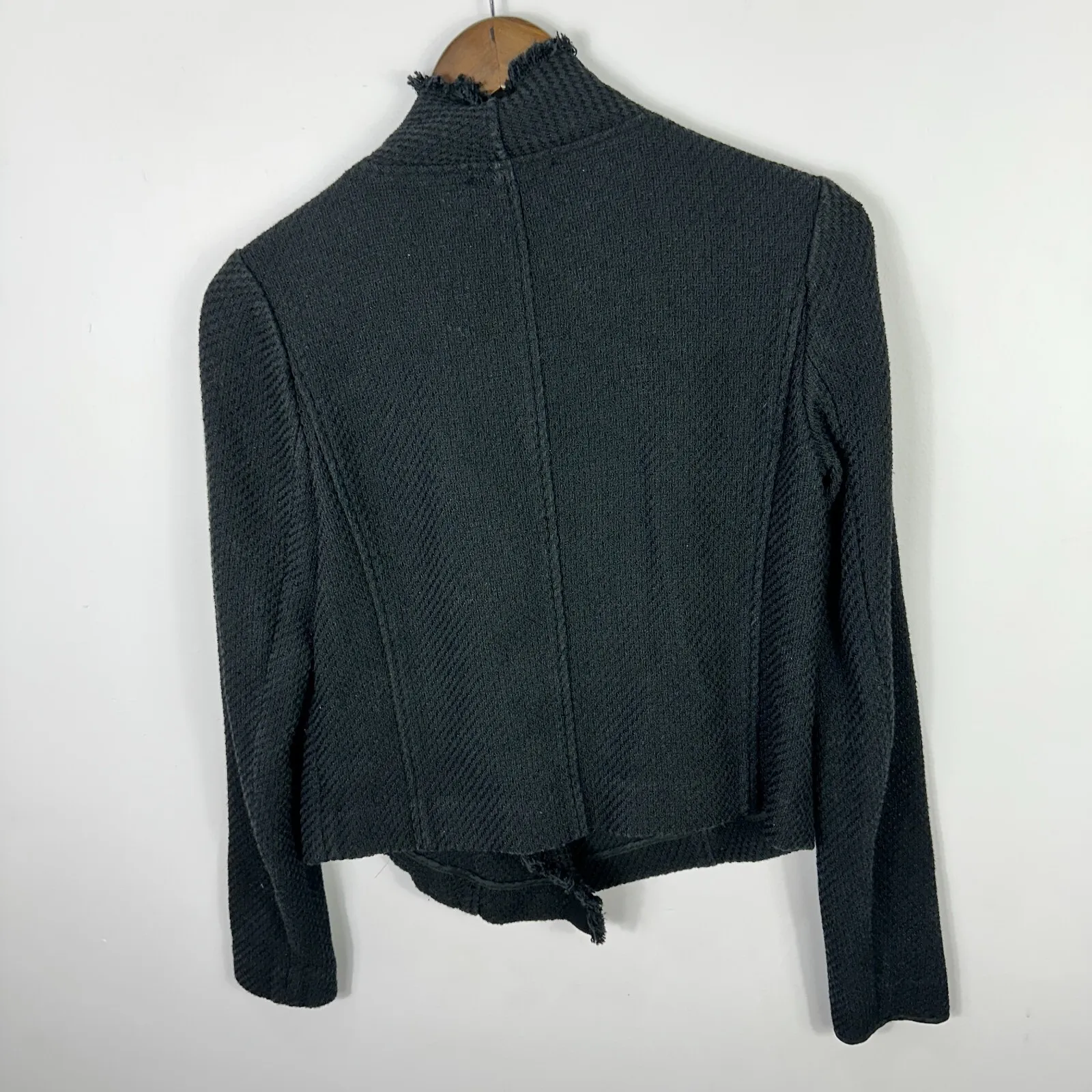 Vince Jacket Women Small Black Fringe Tweed Indie Sleaze Minimalist Quiet Luxury - Image 4