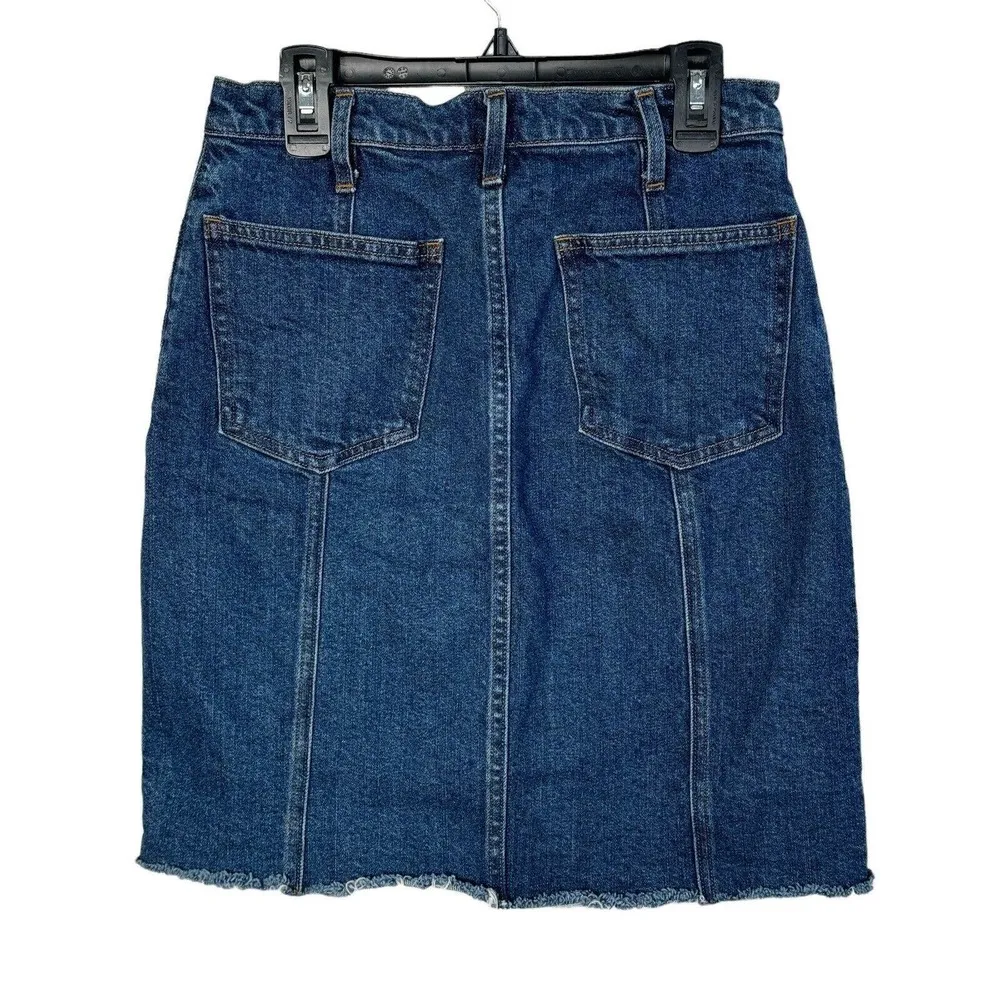 Gap SZ 25 Denim Jean Mini Skirt Button-Front Pockets Frayed Hem Medium Wash Blue - Image 3