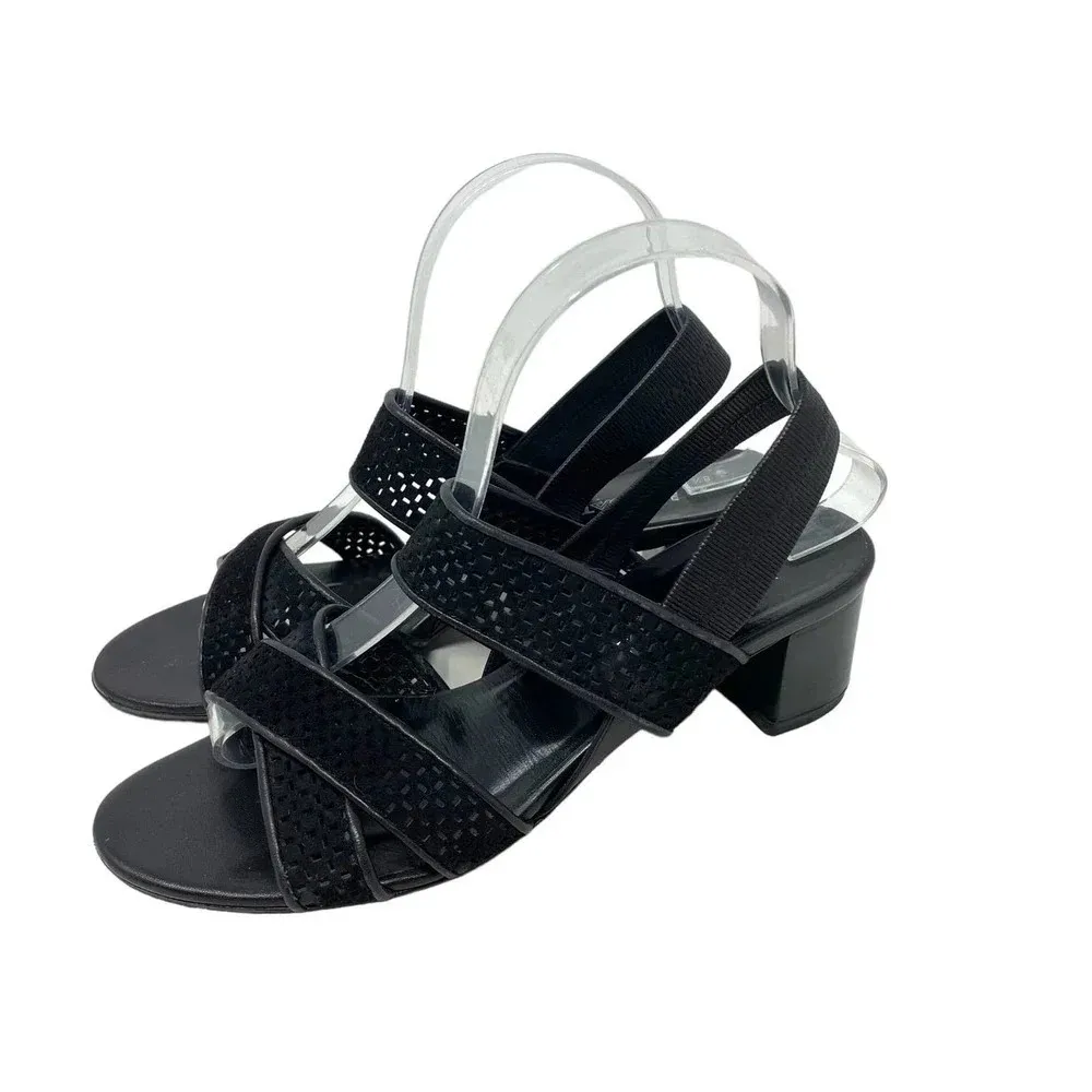 Aquatalia Cameo Block Heel Sandals Strappy Perforated Leather‎ Black Size US 8.5 - Image 5
