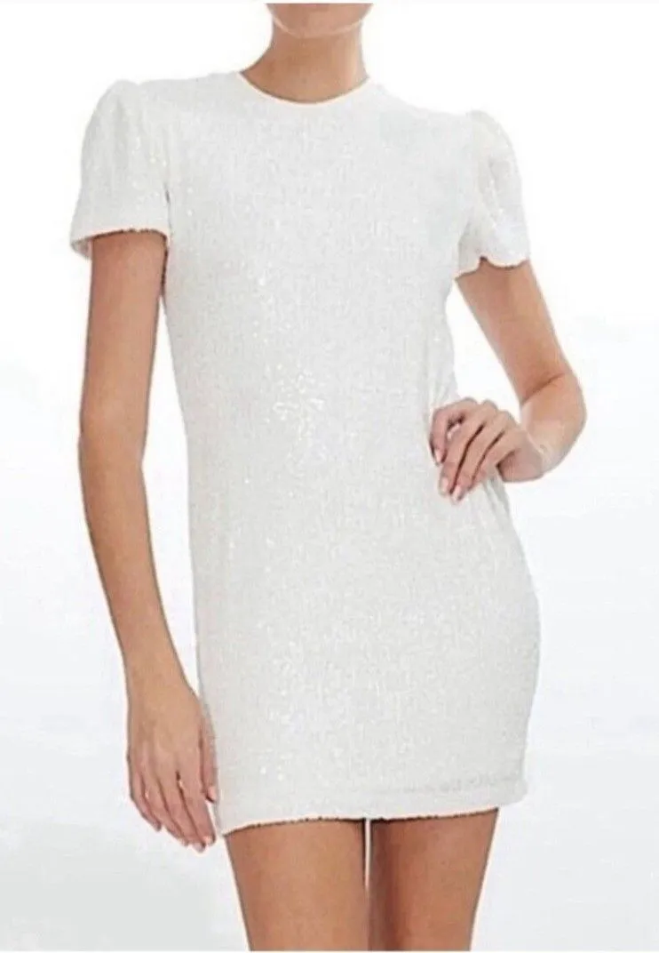 Generation Love Donna Sequin Mini Straight Dress Puff Sleeves Shell Medium - Image 1