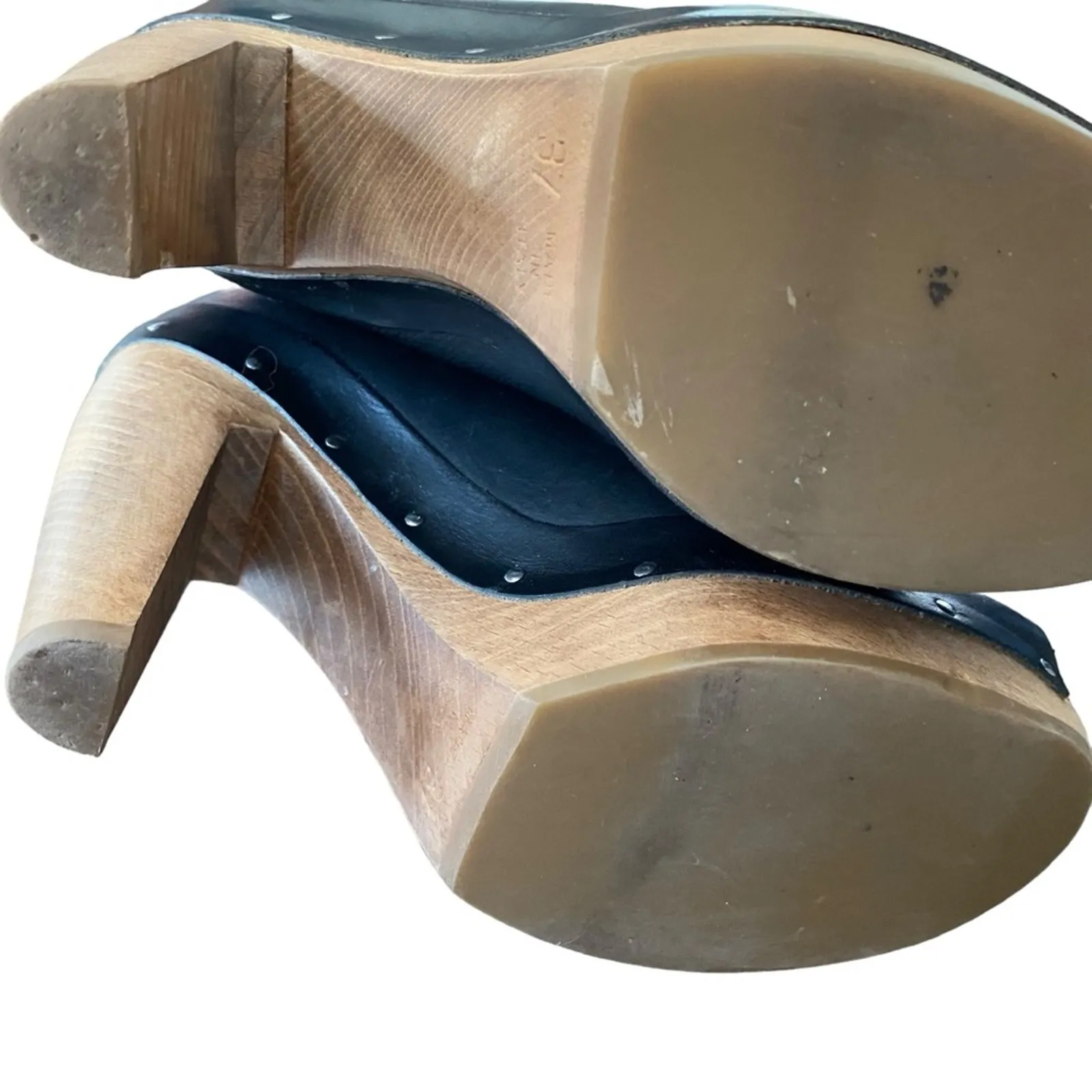 Marni Black Leather Studded Peep Toe Wooden Heel Platform Shoes size 37 US 7 - Image 7