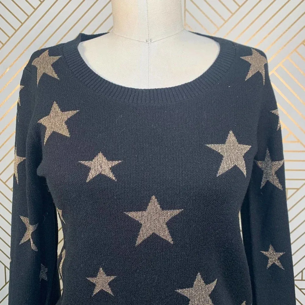 Chaser‎ Gold Star Intarsia Bishop Sleeve Sweater - Image 4