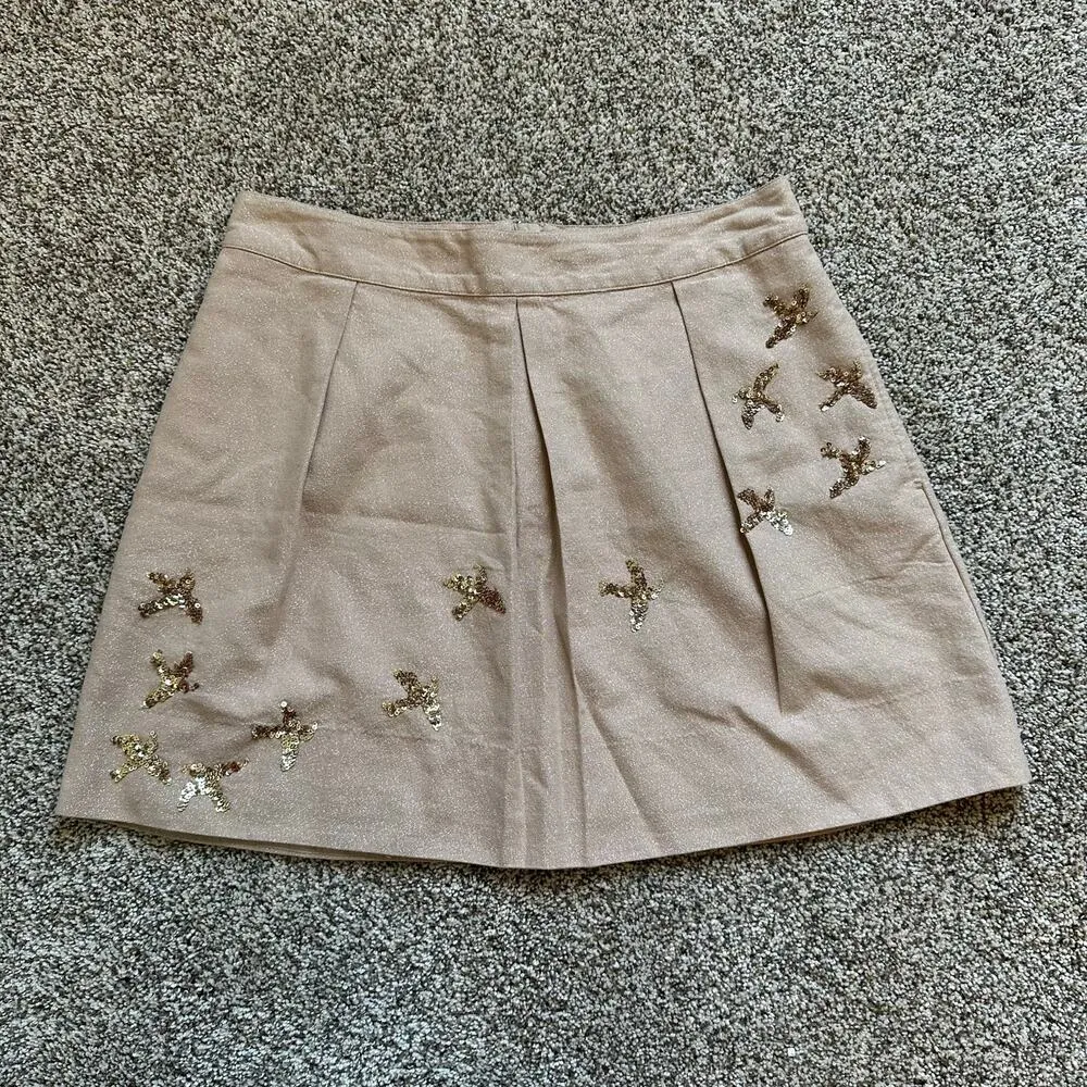 Leifnotes Anthropologie tan metallic sequin embroidered mini skirt size 8 - Image 2