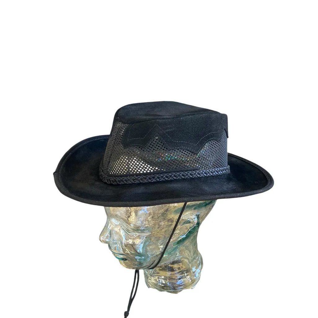 Monterey Bay Sirocco Black Mesh suede Cowgirl cowboy Hat w/ drawstring - Image 3